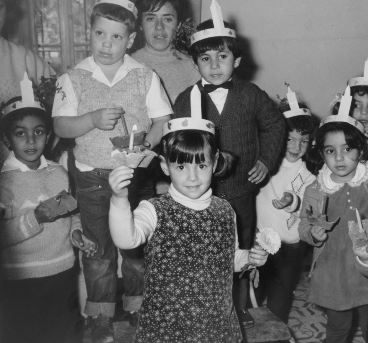 Celebrating Hanukah in a Jerusalem Kindergarten, 7/12/1969. Photograph: Photo Aviv, KKL-JNF Photo Archive