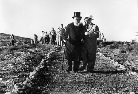 Israel's Chief Rabbi Herzog goes to the first planting at Martyrs Forest. KKL-JNF Photo Archive