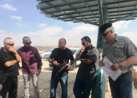 L-R:  Evgeny Podolski, KKL-JNF Negev Mountain and Arava Region Director; Dr. Eyal Bloom, Central Arava Regional Council Head; Daniel Gigi, KKL-JNF Southern Region Director; Danny Tubol, KKL-JNF Southern Region Project Implementation Department Director; and KKL-JNF bloc forester Alberto Canaan. Photo: Oranit Ginat, KKL-JNF