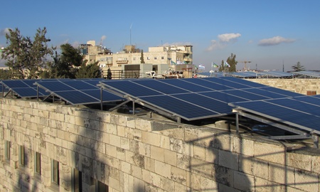 Solar panels installed on the roof of KKL-JNF's Jerusalem offices in December 2015. Photo by Tania Susskind