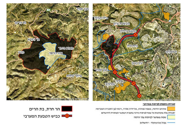 Building plans map for the Jerusalem Hills (Hebrew)